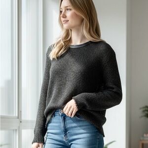 Iro Charcoal Sweater with leather trim.